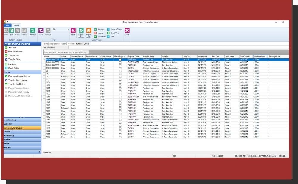 RMH Central Manager - Purchase Orders View